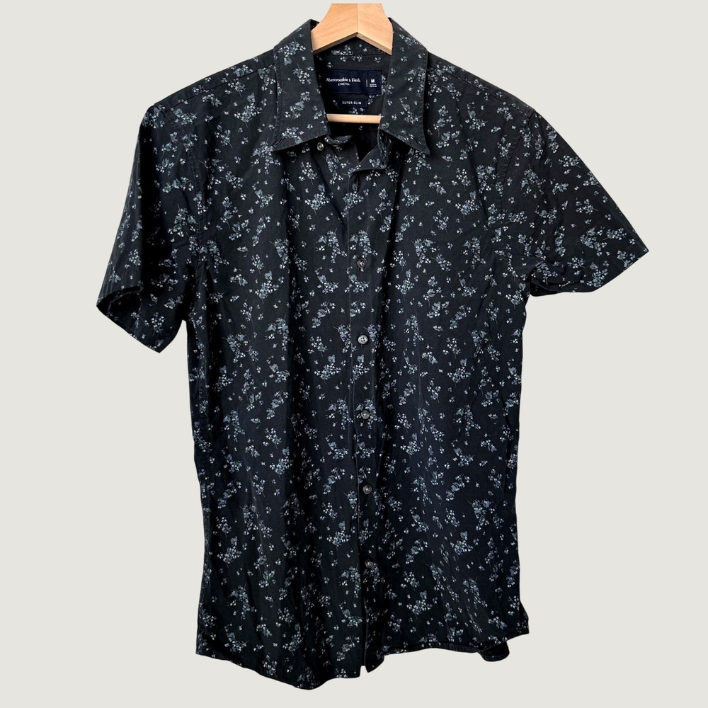 Abercrombie & Fitch Mens Super Slim Stretch Floral Short Sleeve Shirt Black M